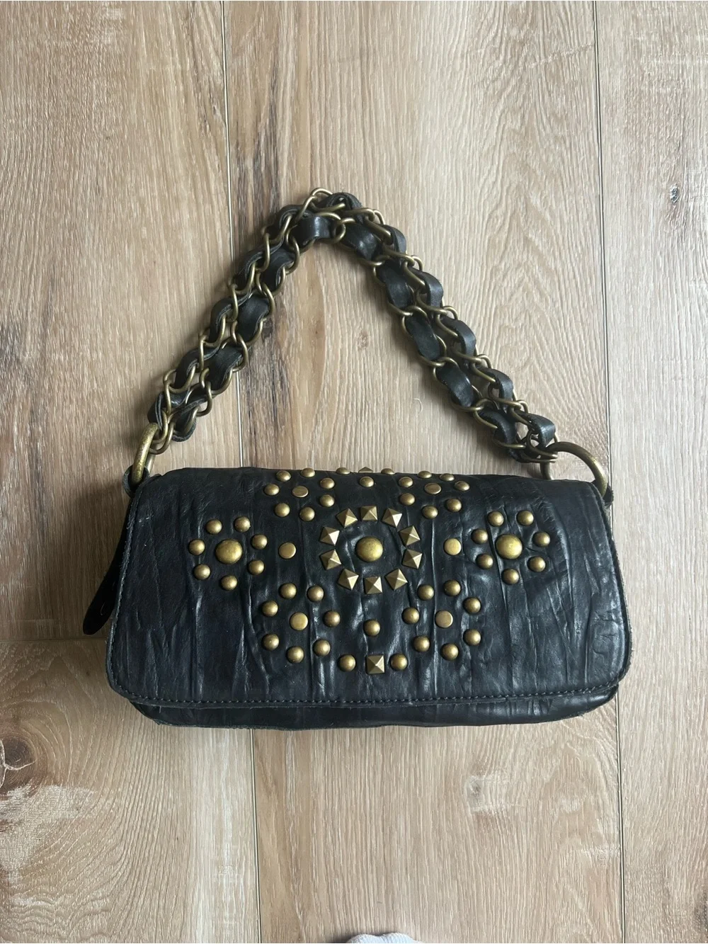 STEVE MADDEN Black Studded Bag Floral-Print Interior NWOT